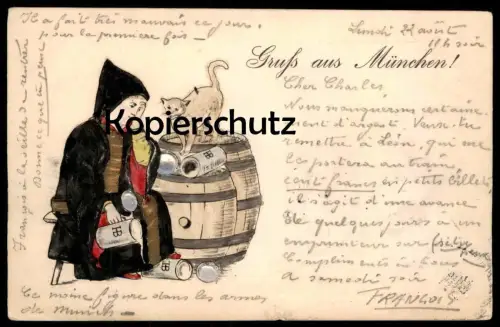 ALTE POSTKARTE FRÖHLICHE PFINGSTEN LIEBESPAAR FAMILIE SCHIRM Frau Mann Paar Kinder couple love woman umbrella Alkohol AK