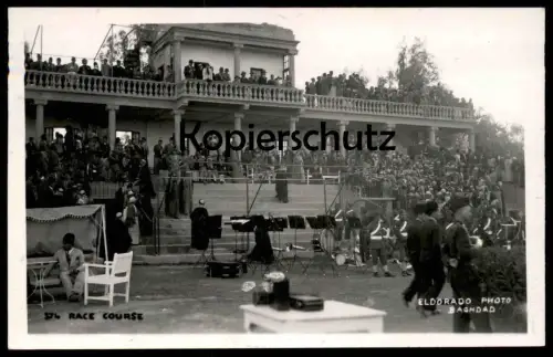 ALTES PHOTO BAGHDAD RACE COURSE hippodrome military musical instrument Horse race Bagdad Irak Iraq cpa postcard AK