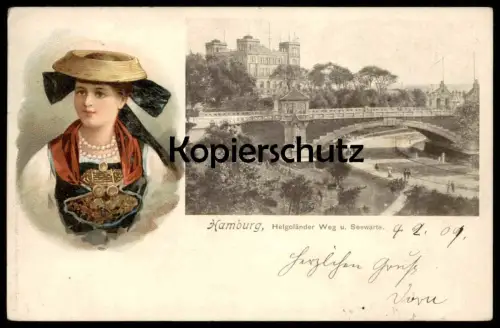 ALTE POSTKARTE HAMBURG HELGOLÄNDER WEG & SEEWARTE TRACHT FRAU traditional costume folklorique Ansichtskarte postcard cpa