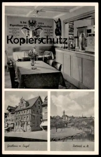 ALTE POSTKARTE ROTTWEIL AM NECKAR GASTHAUS ZUM ENGEL 1936 Wappen Fremdenzimmer cpa AK postcard Ansichtskarte