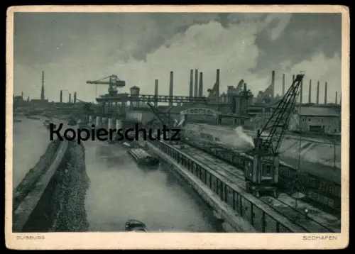 ALTE POSTKARTE DUISBURG SÜDHAFEN SCHIFFE KRAN ZUG KOHLE train crane grue cargo ship Hafen port Ansichtskarte AK postcard