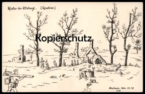 ALTE POSTKARTE HINTER DER STELLUNG GRABICE 1. WELTKRIEG SCHELLMANN Soldat Polska Polen Poland Ansichtskarte postcard