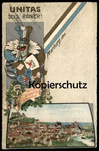 ALTE POSTKARTE FRANZ SCHEINER LITHO MARBURG 1899 Unitas Studentika Studentica cpa AK Ansichtskarte postcard