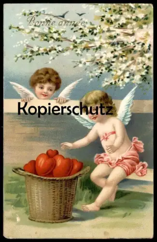 ALTE PRÄGE POSTKARTE NEUJAHR 1901 LOSTROMMEL LOTTERIE ENGEL AMOR GLITZERNDE PERLEN Glücksspiel Los Lose Ansichtskarte AK