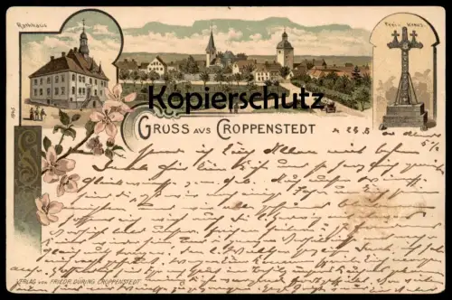 ALTE LITHO POSTKARTE GRUSS AUS CROPPENSTEDT KREUZ KROPPENSTEDT WESTLICHE BÖRDE SACHSEN-ANHALT AK Ansichtskarte postcard