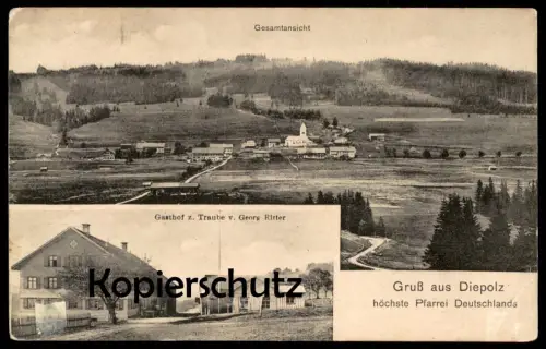 ALTE POSTKARTE GRUSS AUS DIEPOLZ HÖCHSTE PFARREI GASTHOZ ZUR TRAUBE VON GEORG RITTER IMMENSTADT Ansichtskarte postcard