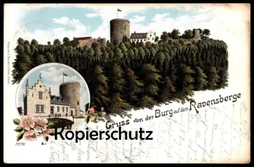 ALTE LITHO POSTKARTE BORGHOLZHAUSEN GRUSS VON DER BURG AUF DEM RAVENSBERGE RAVENSBERG Ravensburg Ansichtskarte AK cpa
