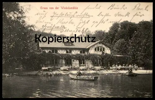 ALTE POSTKARTE GRUSS VON DER WINKELSMÜHLE 1909 GRUITEN Mettmann Erkrath Mühle Boot AK Ansichtskarte cpa postcard