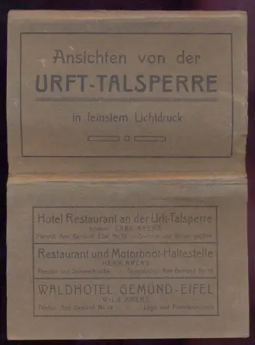 ALTE POSTKARTE LEPORELLO 12 ANSICHTSKARTEN URFTTALSPERRE GEMÜND HEIMBACH SPERRMAUER RESTAURANT LORBACHTAL CARL ARENS AK