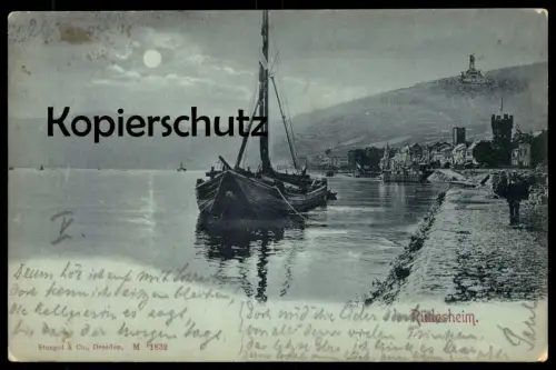 ALTE MONDSCHEIN POSTKARTE RÜDESHEIM Mond moon clair de lune moonlight cpa postcard AK Ansichtskarte