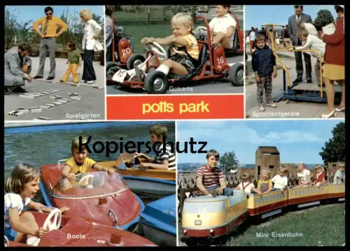 ÄLTERE POSTKARTE MINDEN DÜTZEN POTTS PARK EISENBAHN BOOTE GOKARTS SPIELGARTEN Gokart mini train IC Intercity postcard AK