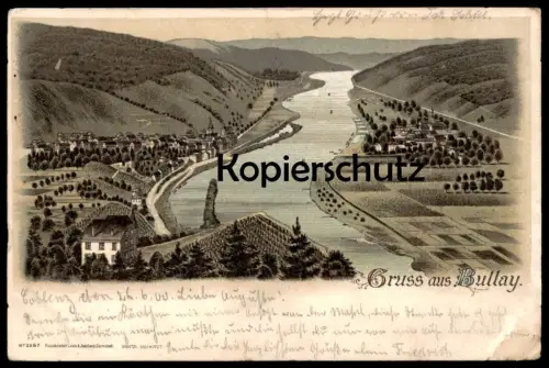 ALTE LITHO POSTKARTE GRUSS AUS BULLAY GESAMTANSICHT TOTALANSICHT PANORAMA ALF-BULLAY Mosel AK Ansichtskarte cpa postcard
