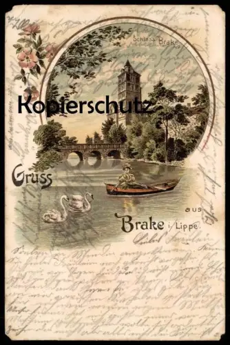 ALTE LITHO POSTKARTE GRUSS AUS BRAKE I. LIPPE SCHLOSS BRAKE 1899 LEMGO castle chateau Ansichtskarte AK cpa postcard