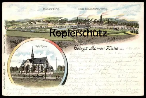 ALTE LITHO POSTKARTE GEORGS MARIEN HÜTTE STAHMER WERKE EISENBAHN GEORGS-MARIEN-HÜTTEN-WERKE KIRCHE GEORGSMARIENHÜTTE AK