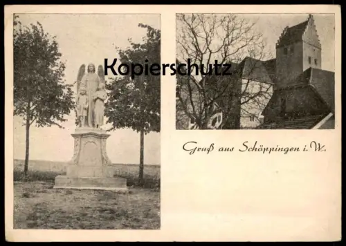 ALTE POSTKARTE GRUSS AUS SCHÖPPINGEN IN WESTFALEN GROSSER SCHUTZENGEL ENGEL KIRCHE angel Ansichtskarte AK cpa postcard