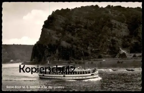 ÄLTERE POSTKARTE SCHIFF SALON-BOOT MS MACHIEL 4 AN DER LORELEY RHEIN Motorschiff ship bateau Ansichtskarte cpa postcard