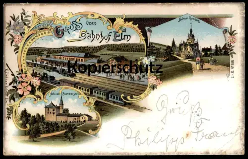 ALTE LITHO POSTKARTE GRUSS VOM BAHNHOF ELM SCHLÜCHTERN DAMPFLOK station gare Ansichtskarte AK