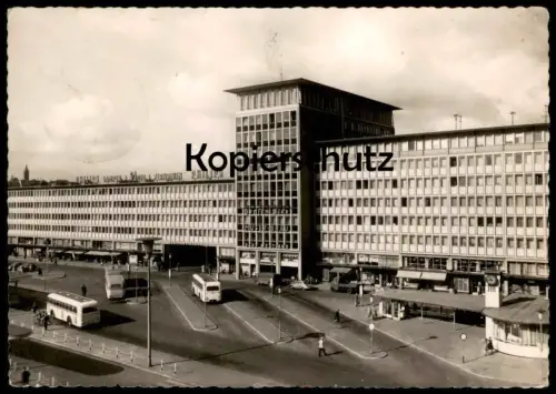 ÄLTERE POSTKARTE MÖNCHENGLADBACH BAHNHOF-VORPLATZ HAUS WESTLAND Hensen Bier Müser Bräu Bus Busse station gare AK cpa