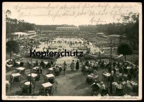 ALTE POSTKARTE FRANKFURT AM MAIN STADION LICHT LUFTBAD MIT PLANTSCHBECKEN FREIBAD stade stadium Ansichtskarte postcard