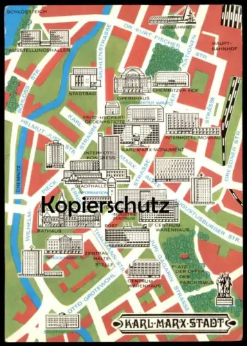 ÄLTERE POSTKARTE KARL-MARX-STADT STADTPLAN ENTWURF RICHTER KARL-MARX-STADT Landkarte map Ansichtskarte AK cpa postcard