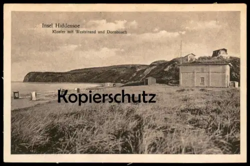 ALTE POSTKARTE INSEL HIDDENSEE KLOSTER MIT WESTSTRAND UND DORNBUSCH AK Ansichtskarte postcard cpa