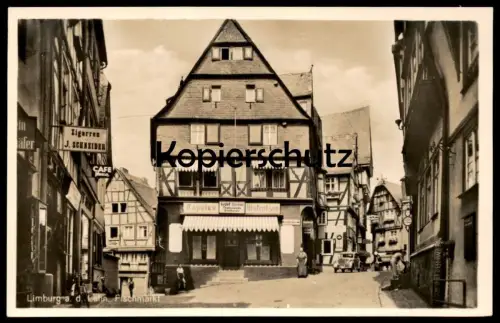 ALTE POSTKARTE LIMBURG AN DER LAHN FISCHMARKT ZIGARREN J. SCHNEIDER TAPETEN JOSEF SEIBEL POLSTERER AK cpa postcard