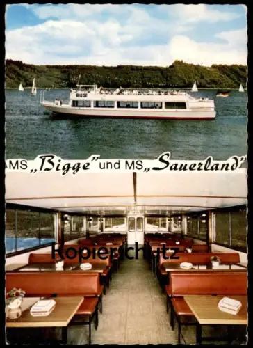 ÄLTERE POSTKARTE MOTORSCHIFF MS BIGGE UND MS SAUERLAND BIGGESEE SONDERN Schiff ship bateau Ansichtskarte AK cpa postcard