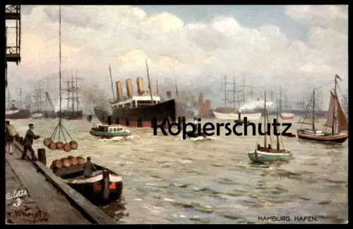 ALTE POSTKARTE HAMBURG HAFEN OILETTE RAPHAEL TUCK SERIE HAMBURG No. 609 B DAMPFER SCHIFF KAMPTZ ship harbour postcard