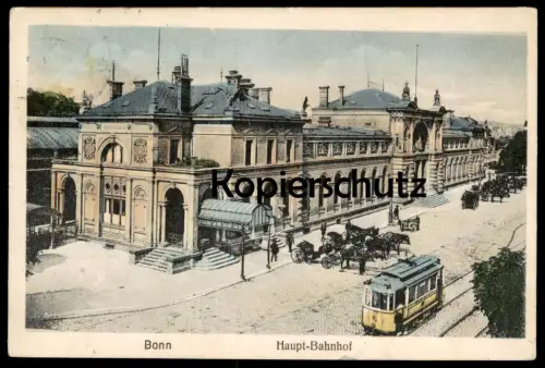 ALTE POSTKARTE BONN AM RHEIN HAUPT-BAHNHOF KUTSCHEN STRASSENBAHN tram tramway station gare Ansichtskarte AK cpa postcard