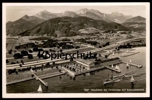 ALTE POSTKARTE RASTHAUS AM CHIEMSEE MIT KAMPENWAND PANORAMA LUFTBILD TOTAL GESAMTANSICHT Ansichtskarte postcard cpa