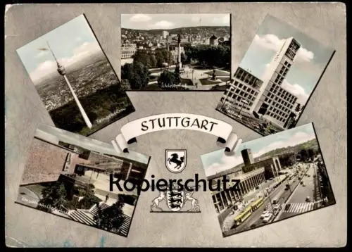 ÄLTERE POSTKARTE STUTTGART KONZERTHAUS LIEDERHALLE FERNSEHTURM SCHLOSSPLATZ RATHAUS BAHNHOF Ansichtskarte postcard cpa