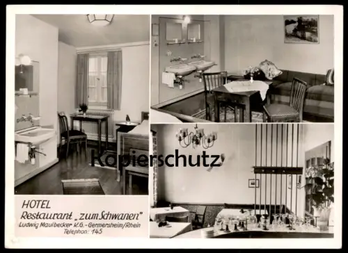 ALTE POSTKARTE GERMERSHEIM AM RHEIN PFALZ HOTEL RESTAURANT ZUM SCHWANEN LUDWIG MAULBECKER Ansichtskarte AK cpa postcard