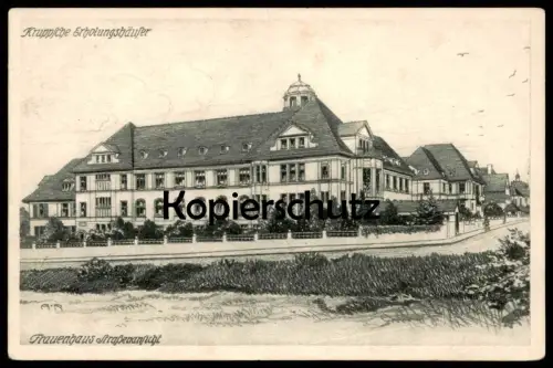 ALTE POSTKARTE ESSEN KRUPPSCHE ERHOLUNGSHÄUSER FRAUENHAUS STRASSENANSICHT KRUPP FELDPOST 1914 Ansichtskarte postcard cpa