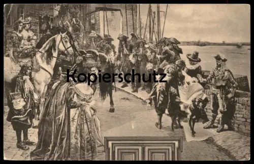 ALTE POSTKARTE DÜSSELDORF WANDGEMÄLDE IM RATHAUS 1908 Hund Pferd dog horse cheval Ansichtskarte AK postcard cpa