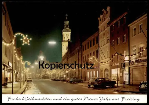 ÄLTERE POSTKARTE FREISING FROHE WEIHNACHTEN UND EIN GUTES NEUES JAHR christmas VW Golf Renault Auto Ansichtskarte AK cpa