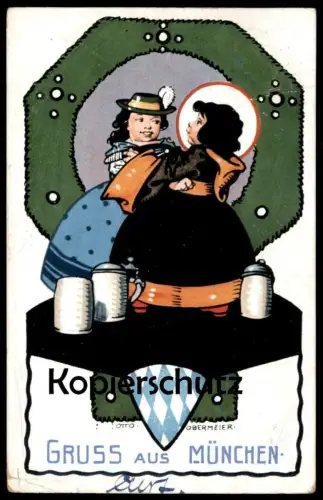 ALTE POSTKARTE GRUSS AUS MÜNCHEN KÜNSTLER OTTO OBERMEIER Münchner Kindl Ottmar Zieher Ansichtskarte AK postcard cpa