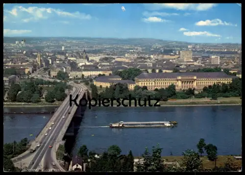 ÄLTERE POSTKARTE KOBLENZ PANORAMA PFAFFENDORFER BRÜCKE SCHLOSS Rhein Schiff cargo freight ship Ansichtskarte AK postcard