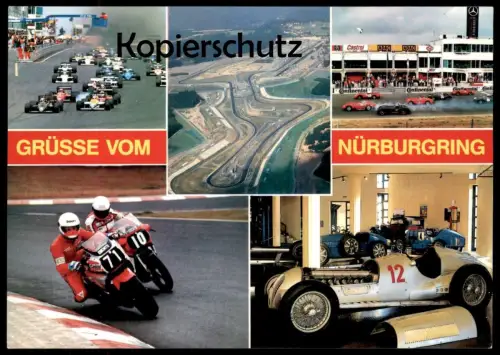 POSTKARTE GRÜSSE VOM NÜRBURGRING Rennstrecke racetrack speedway Formel 1 racecar motorbike Motorrad moto postcard
