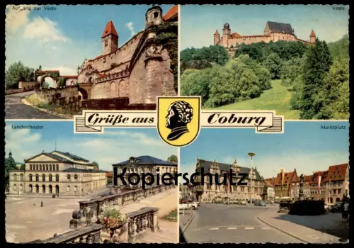 ÄLTERE POSTKARTE GRÜSSE AUS COBURG MARKTPLATZ LANDESTHEATER VESTE Wappen blason AK Ansichtskarte cpa postcard