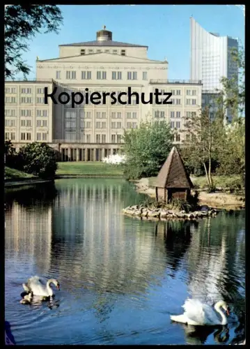 ÄLTERE POSTKARTE LEIPZIG MESSESTADT BLICK VOM SCHWANENTEICH ZUR OPER Teich Schwan Schwäne Ansichtskarte AK postcard cpa