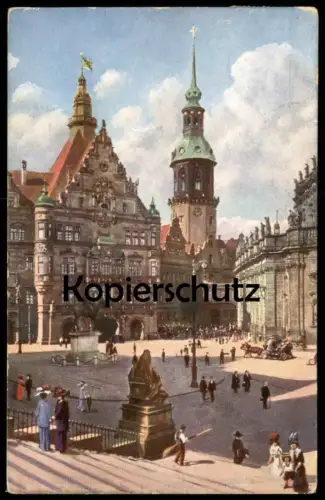 ALTE KÜNSTLER POSTKARTE DRESDEN GEORGENTOR UND SCHLOSSTURM STRASSENKEHRER FRAU HUT KIND Ansichtskarte AK postcard cpa