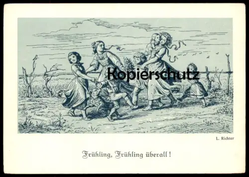 ALTE KÜNSTLER POSTKARTE FRÜHLING SIGN. L. RICHTER KINDER HUND children dog cane hound chien Ansichtskarte cpa postcard