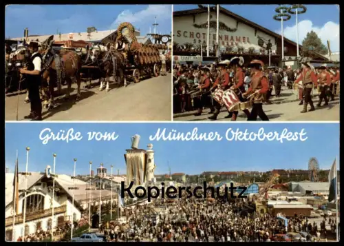 ÄLTERE POSTKARTE GRÜSSE VOM MÜNCHNER OKTOBERFEST MÜNCHEN Musikkapelle Kapelle Bier beer carriage drawn by four horses