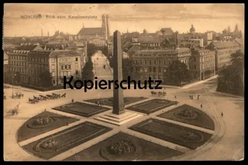 ALTE POSTKARTE MÜNCHEN BLICK VOM KAROLINENPLATZ Munich Denkmal Monument AK Ansichtskarte postcard cpa