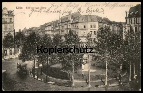 ALTE POSTKARTE KÖLN BARBAROSSAPLATZ BARBAROSSA PLATZ KUTSCHE REKLAME UNION BIER beer & Fontaine Springbrunnen postcard