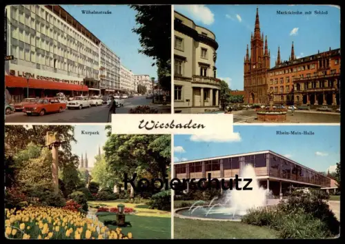 ÄLTERE POSTKARTE WIESBADEN WILHELMSTRASSE KURPARK Tulpen Tulip Tulp Autos Auto Car Cars Conditorei Blum cpa postcard AK