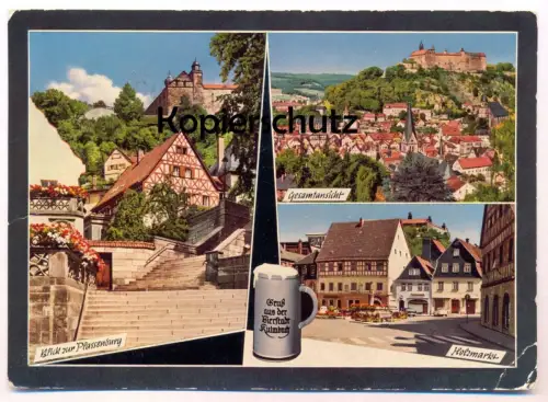 ÄLTERE POSTKARTE GRUSS AUS DER BIERSTADT KULMBACH HOLZMARKT BLICK ZUR PLASSENBURG Stadt des Bieres Bier Biere Beer AK