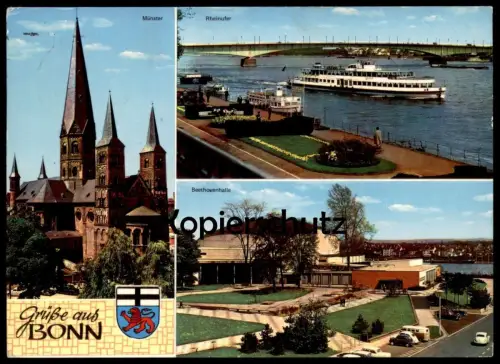 ÄLTERE POSTKARTE GRÜSSE AUS BONN AM RHEIN MÜNSTER RHEINUFER SCHIFF MS KOBLENZ BEETHOVENHALLE Ansichtskarte postcard cpa