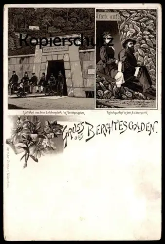 ALTE LITHO POSTKARTE GRUSS AUS BERCHTESGADEN SALZBERGWERK ZECHE Salt Mine mineur mining Ansichtskarte AK postcard Salz