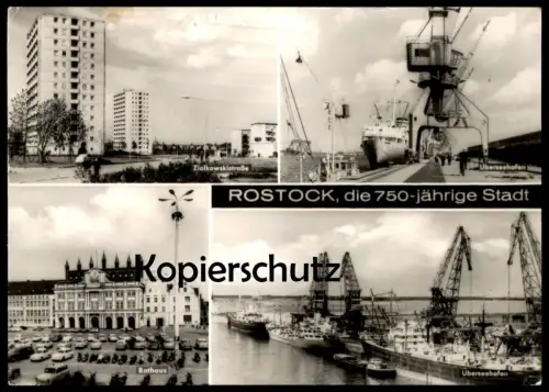 ÄLTERE POSTKARTE ROSTOCK DIE 750-JÄHRIGE STADT SCHIFF KRAN KRÄNE ship crane grue Trabant AK Ansichtskarte cpa postcard